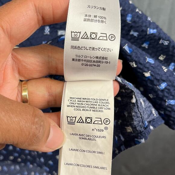 Polo Ralph Lauren Seersucker Casual Button-Down Shirt All Over Print Flags Large - Picture 8 of 12